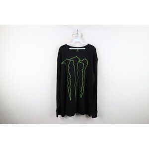 Vintage Monster Energy Drink Mens 2XL Big Logo Thermal Waffle Knit T-Shirt Black
